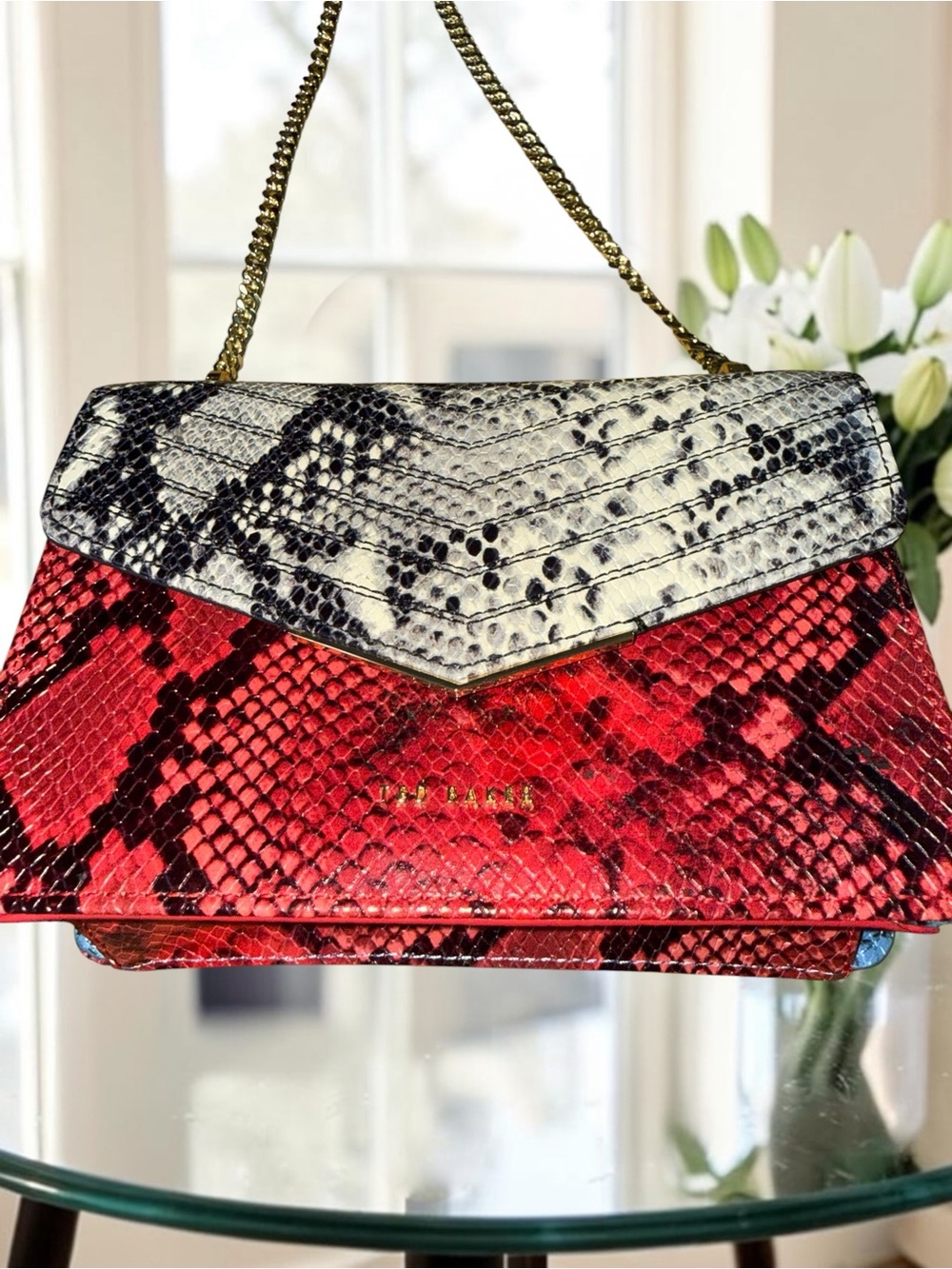 Ted Baker London Belida Python-Embossed Leather Envelope Crossbody Like New - Picture 13 of 13